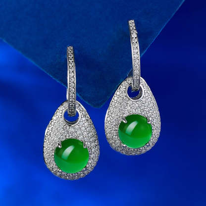 Green & White Zipper Shaped Timeless Moissanite Diamonds Elegant 18k White Gold Plated Drop Earrings | Mix Mix Style-Mix MIx Style