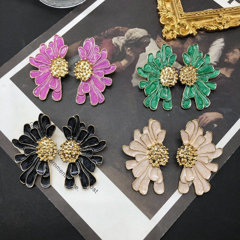Pink - Green - Black Flower Shaped Timeless Luxury 18k Vermeil Gold Plated Stud Earrings | Mix Mix Style-Mix MIx Style
