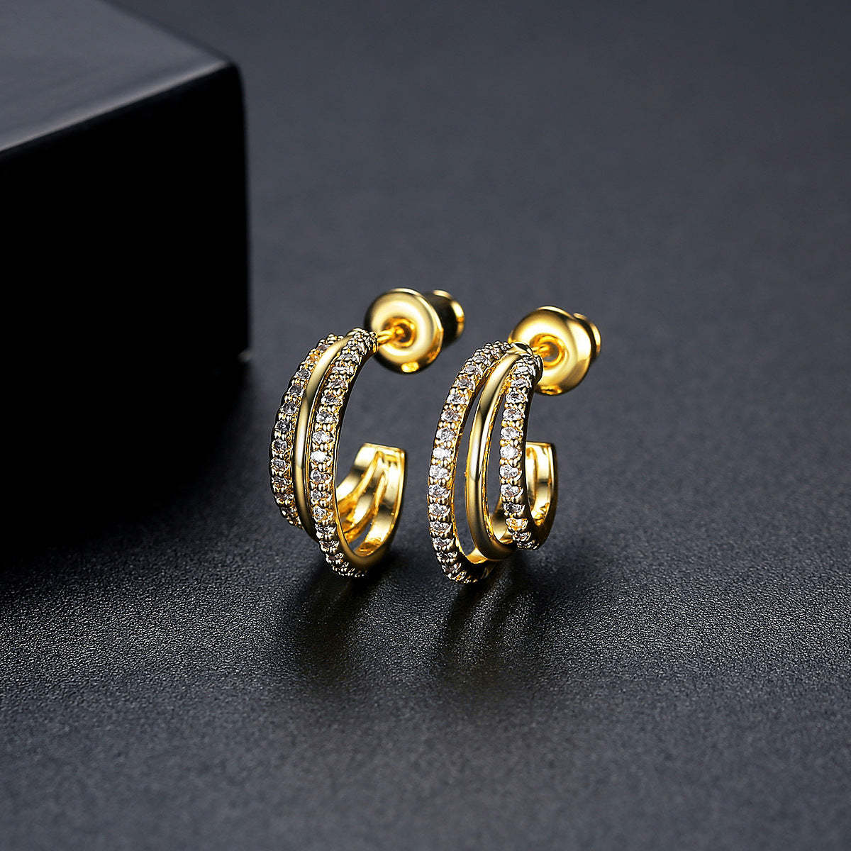 Classic White Moissanite Diamonds Elegant 18k Vermeil Gold Plated Vintage Retro Hoop Earrings | Mix Mix Style-Mix MIx Style