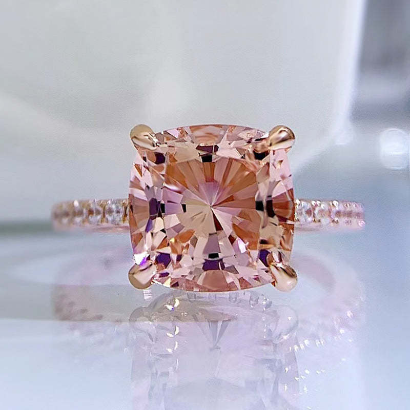 Elegant Dainty Peach Pink Cushion Cut Moissanite Diamonds 3ct 18k White Gold Engagement Ring-Mix MIx Style