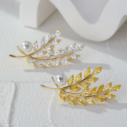 Korean version of high-end leaf pearl brooch for women ins trendy personality versatile corsage suit coat pin manufacturer wholesale-Mix MIx Style