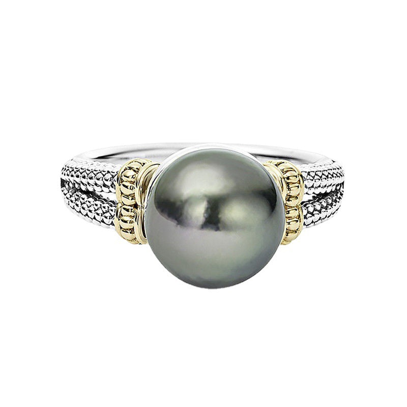 Zhenrong cross-border supply ebay inlaid gray pearl ring European and American wish round plated 925 silver engagement ring-Mix MIx Style