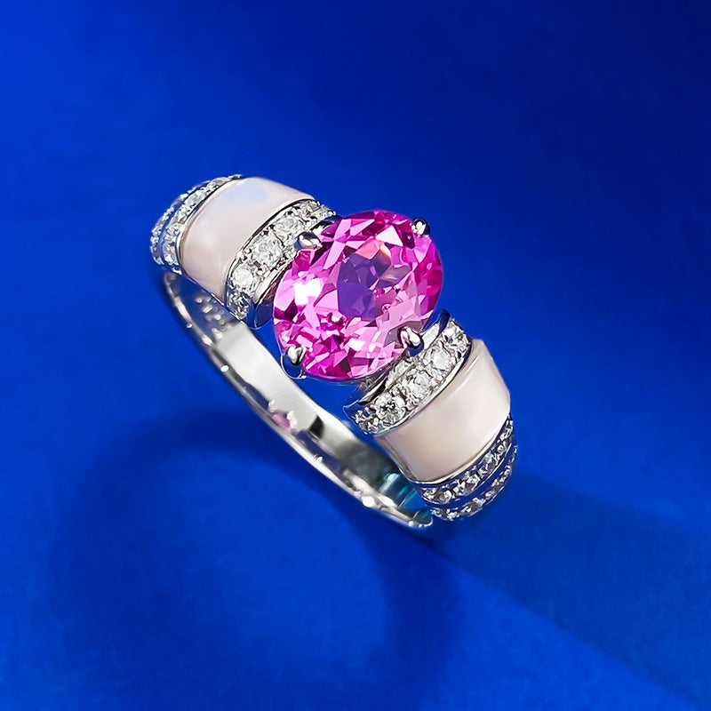 Hot selling new natural pink shell 3ct rupee red diamond ring European and American style high-end 925 sterling silver goddess versatile ring-Mix MIx Style