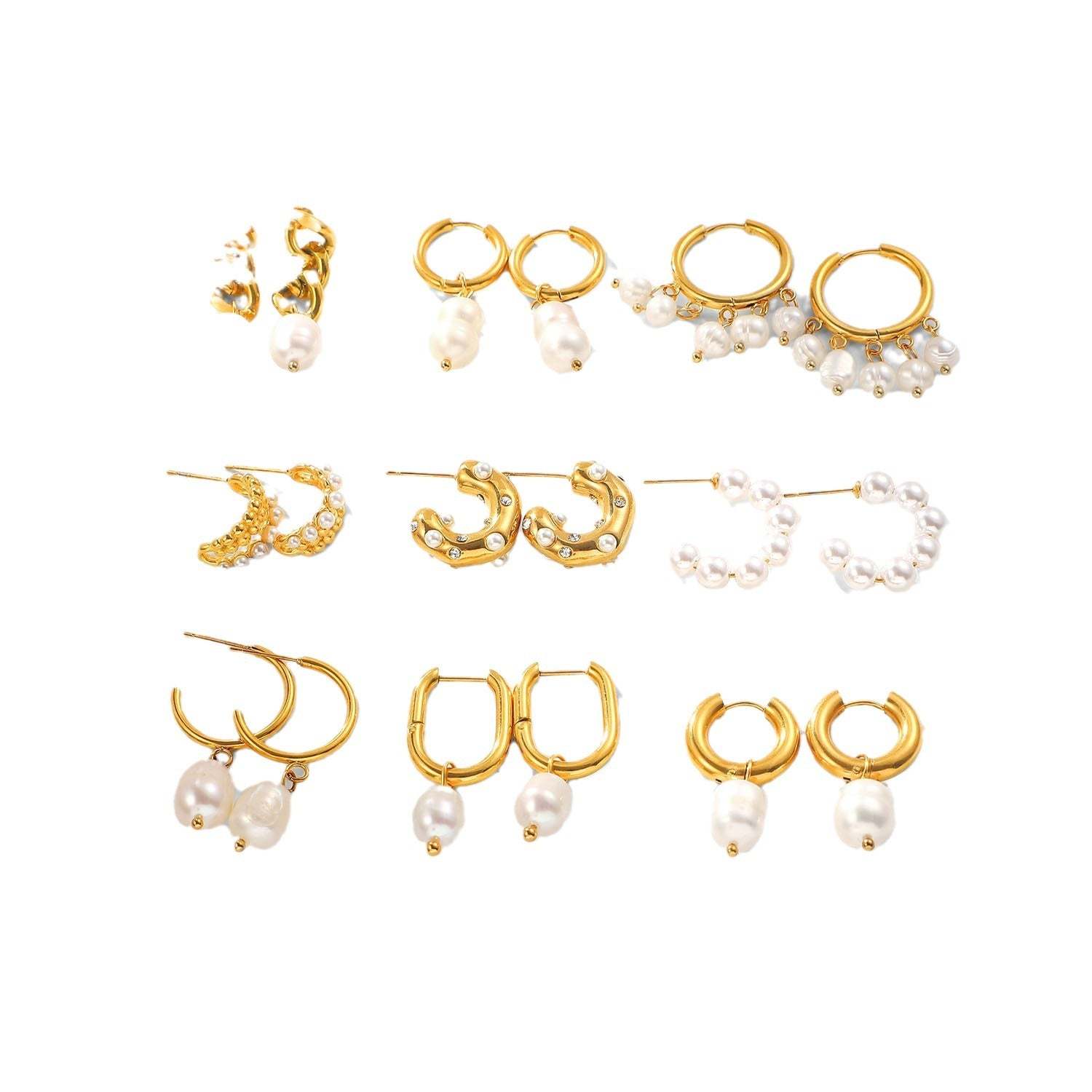 Classic Timeless White Akoya Pearls & Moissanite Diamonds Elegant 18k Vermeil Gold Plated Hoop/Drop Earrings | Mix Mix Style-Mix MIx Style