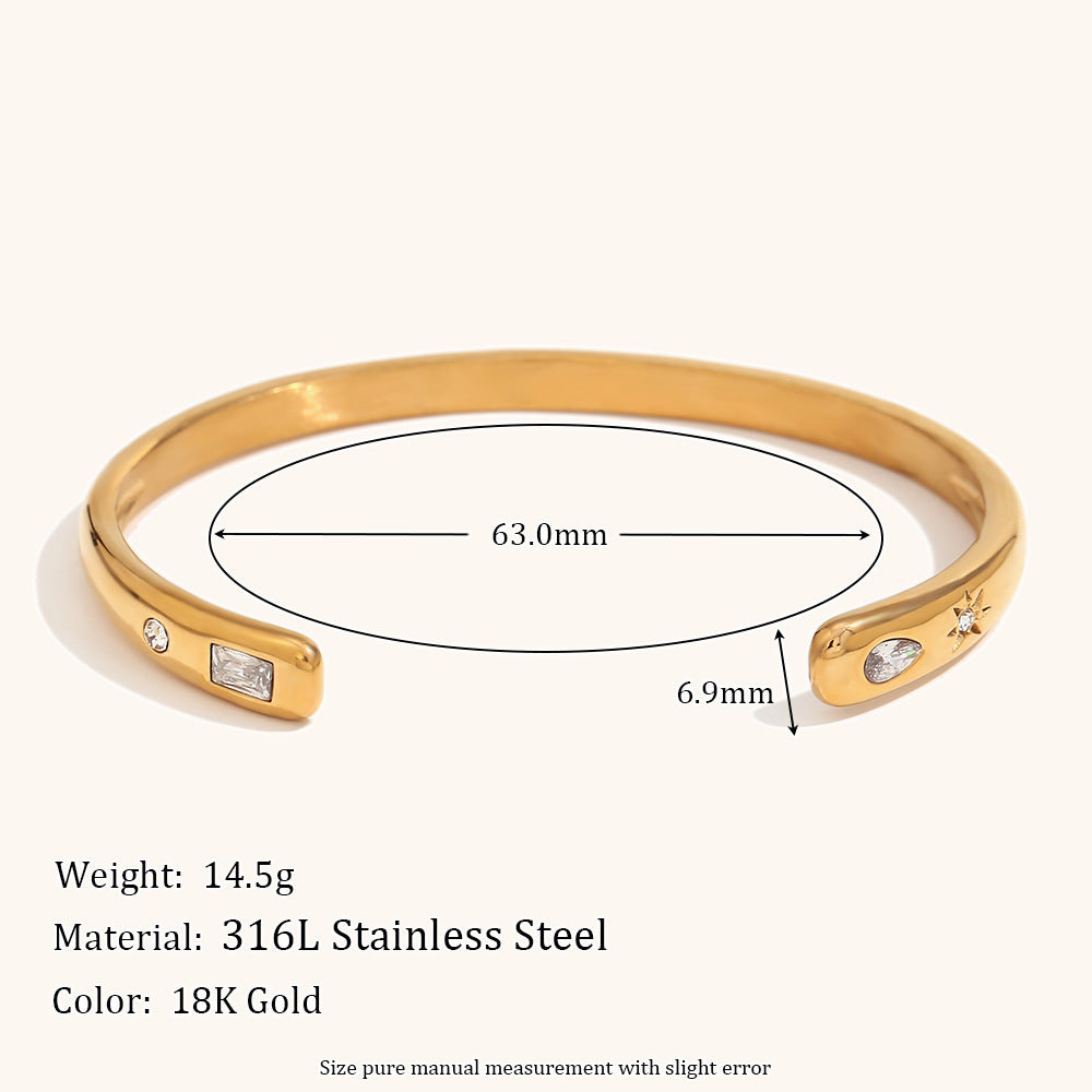 European and American cross-border hot selling fashion simple stainless steel plated 18K open water drop rectangular star round diamond zircon bracelet-Mix MIx Style