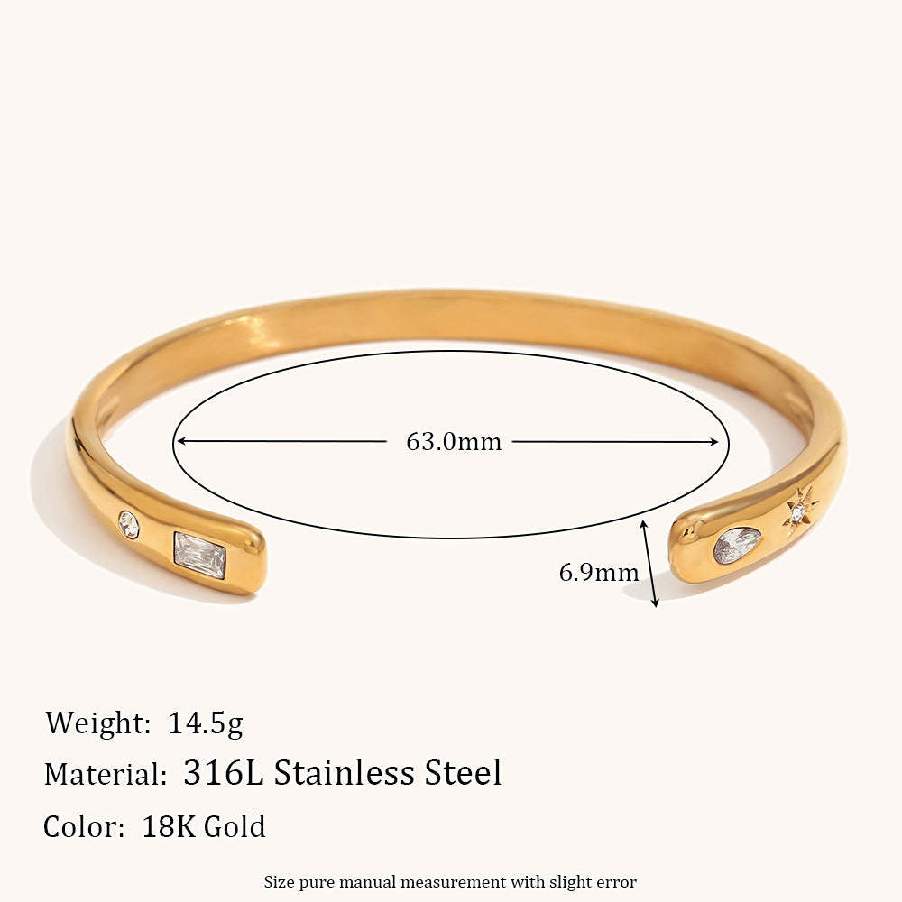 European and American cross-border hot selling fashion simple stainless steel plated 18K open water drop rectangular star round diamond zircon bracelet-Mix MIx Style