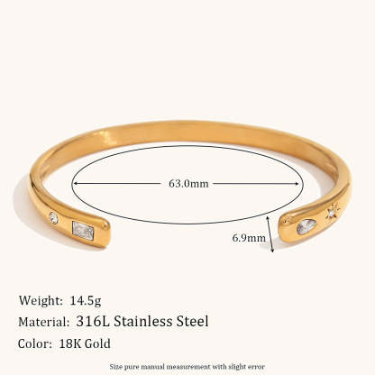 European and American cross-border hot selling fashion simple stainless steel plated 18K open water drop rectangular star round diamond zircon bracelet-Mix MIx Style