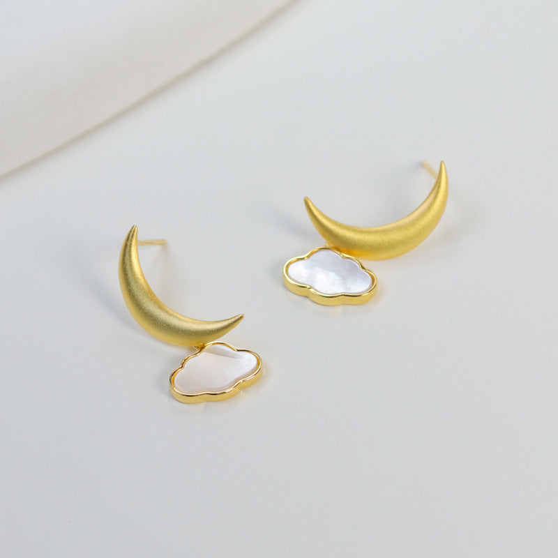 Looking for original moon-peeping sterling silver moon clouds light luxury French romantic temperament niche design high-end earrings-Mix MIx Style