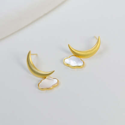 Looking for original moon-peeping sterling silver moon clouds light luxury French romantic temperament niche design high-end earrings-Mix MIx Style