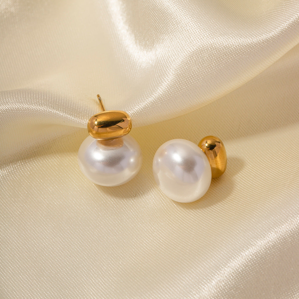 Two-color Timeless WhiteAkoya Pearl Elegant 18k Vermeil Gold Plated Stud Earrings | Mix Mix Style-Mix MIx Style