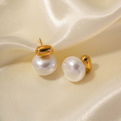 Two-color Timeless WhiteAkoya Pearl Elegant 18k Vermeil Gold Plated Stud Earrings | Mix Mix Style-Mix MIx Style