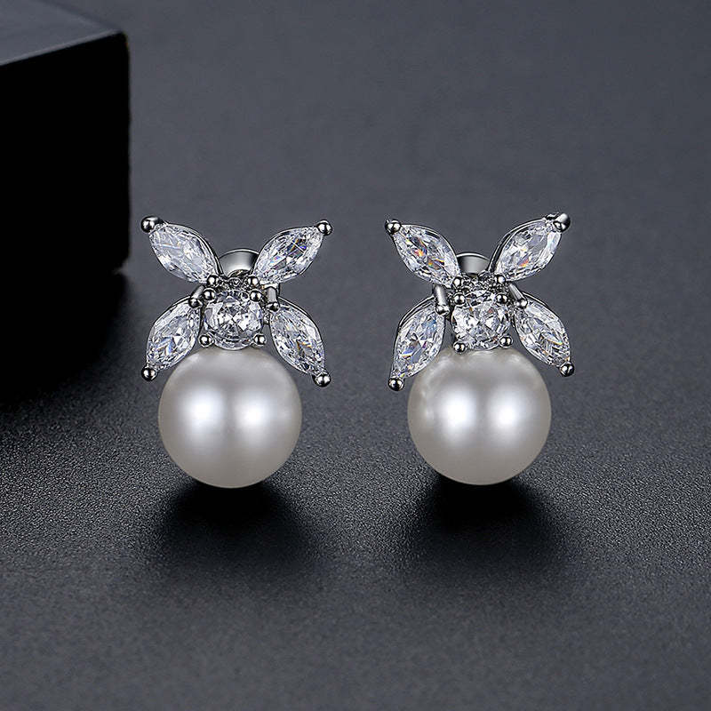 Jinse pearl earrings fashionable Korean style simple and versatile commuting ladies net celebrity same style zircon earrings-Mix MIx Style