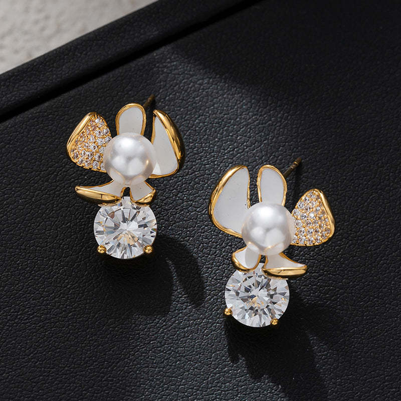 Flower pearl earrings personality female ins niche design high-end 925 silver needle earrings light luxury temperament earrings-Mix MIx Style