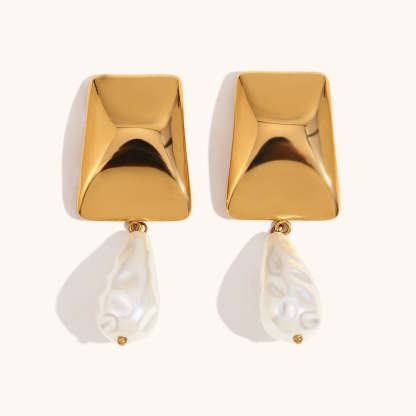 Geometric Classic White Akoya Pearl Elegant 18k Vermeil/White Gold Plated Vintage Retro Drop Earrings | Mix Mix Style-Mix MIx Style