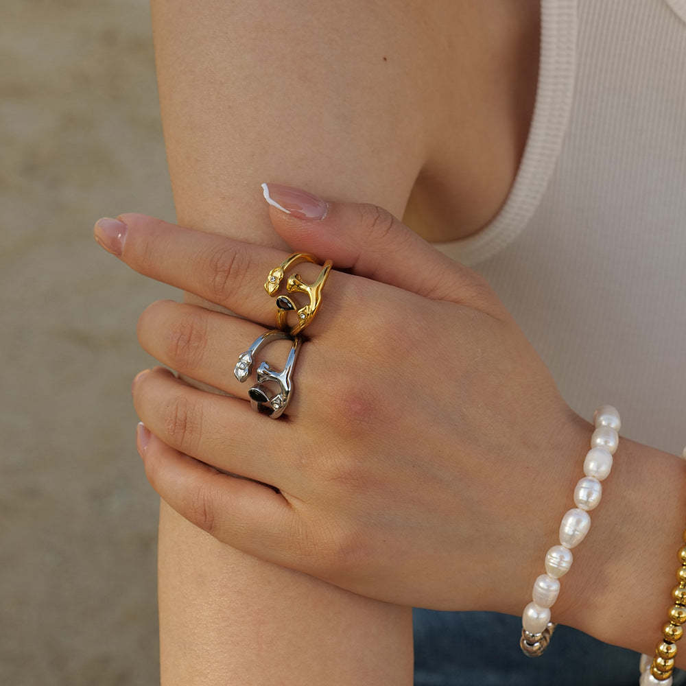 Irregular Natural Gem 18K Gold Plated and Silver Open Ring | Mix Mix Style [Hot Seller]-Mix MIx Style