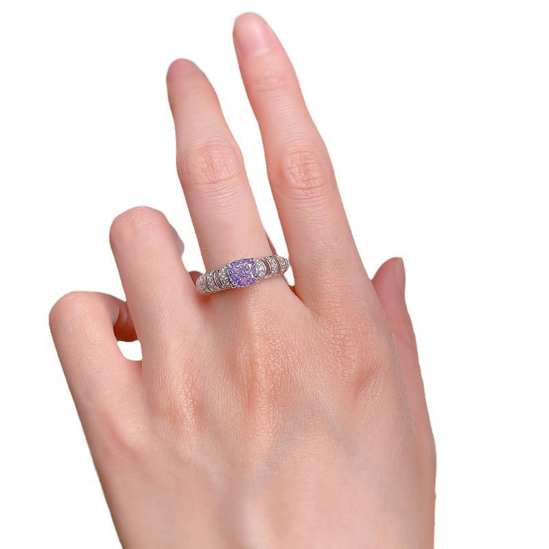 Mujing Jewelry's new purple high carbon diamond ring full body s925 inlaid 6*6 European and American style light luxury women's ring-Mix MIx Style