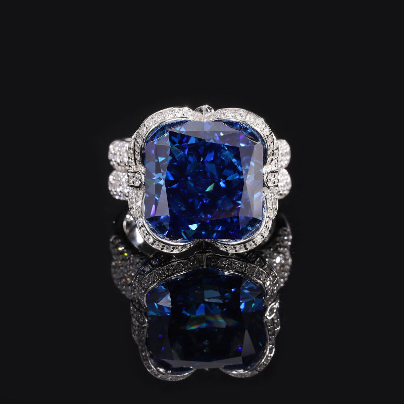 S925 Silver Hot Sale High Carbon Diamond Radiant Cut Royal Blue Pendant Ring 14*14 Earrings 10*10 Women's Set-Mix MIx Style
