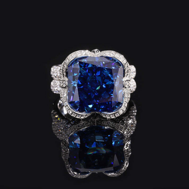 S925 Silver Hot Sale High Carbon Diamond Radiant Cut Royal Blue Pendant Ring 14*14 Earrings 10*10 Women's Set-Mix MIx Style