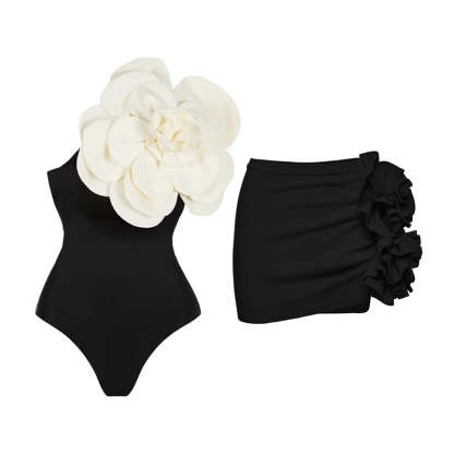 Statement Bodysuit & Swimsuit With Oversized Flower - Black | Mix Mix Style [Hot Seller]-Mix MIx Style