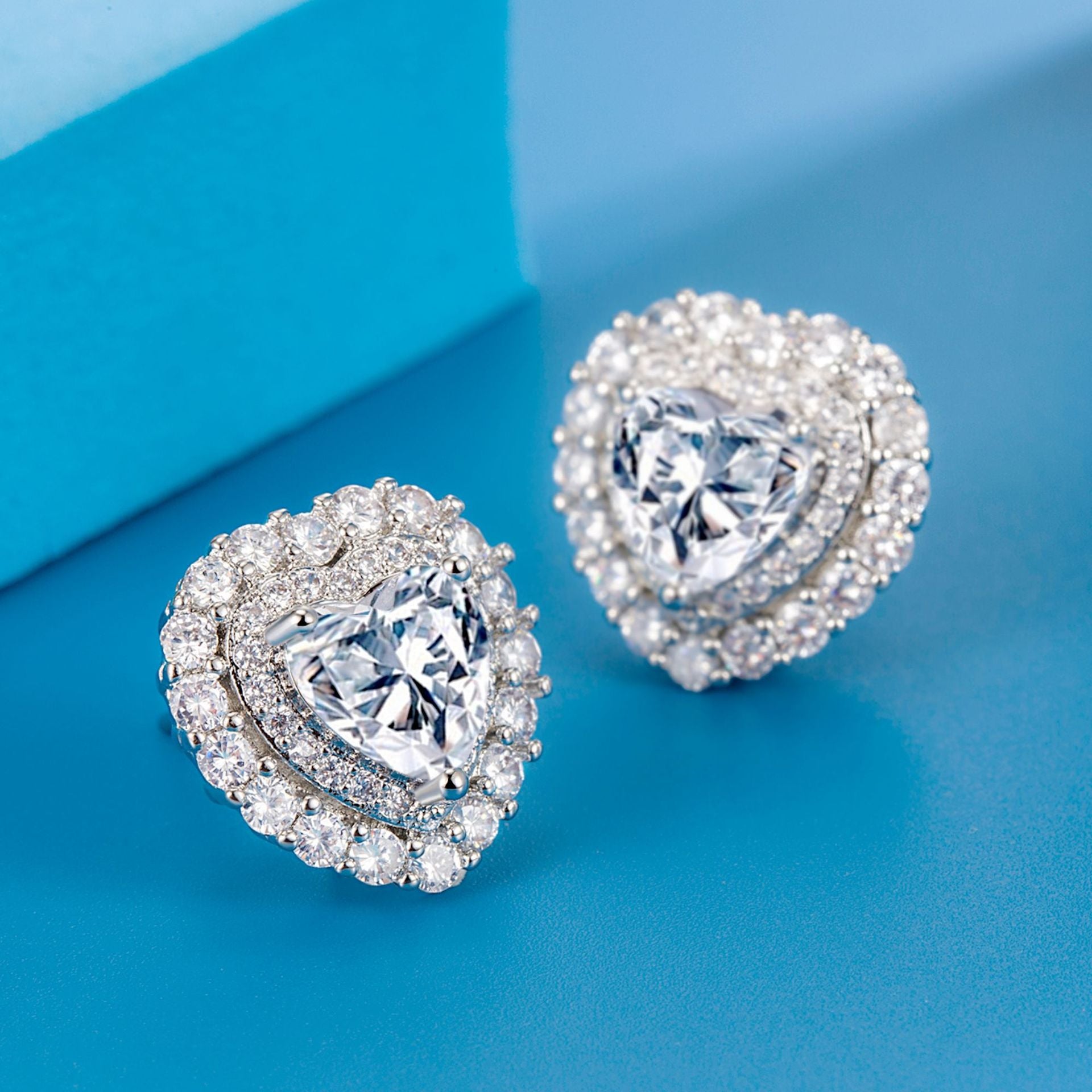 full diamond  love earrings double layer pink diamond yellow diamond earrings  | Mix Mix Style [Hot-Mix MIx Style