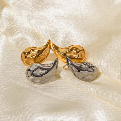 Irregular Drop Shaped Timeless Minimalist 18k Vermeil/White Gold Plated Drop Earrings | Mix Mix Style-Mix MIx Style