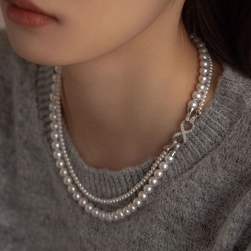 Double-Layer Vintage Retro White Akoya Pearls Elegant 18k Gold Plated Necklace Jewelry Set | Mix Mix Style-Mix MIx Style