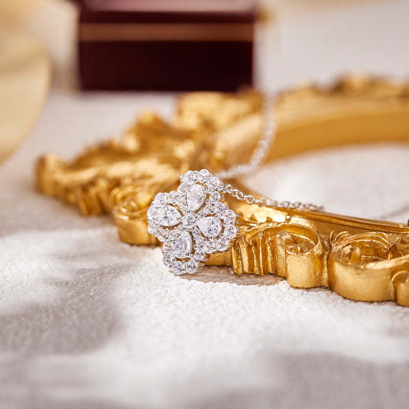 Internet celebrity's same large four-leaf clover necklace S925 silver gold-plated high-end temperament women's flower-shaped short clavicle chain-Mix MIx Style