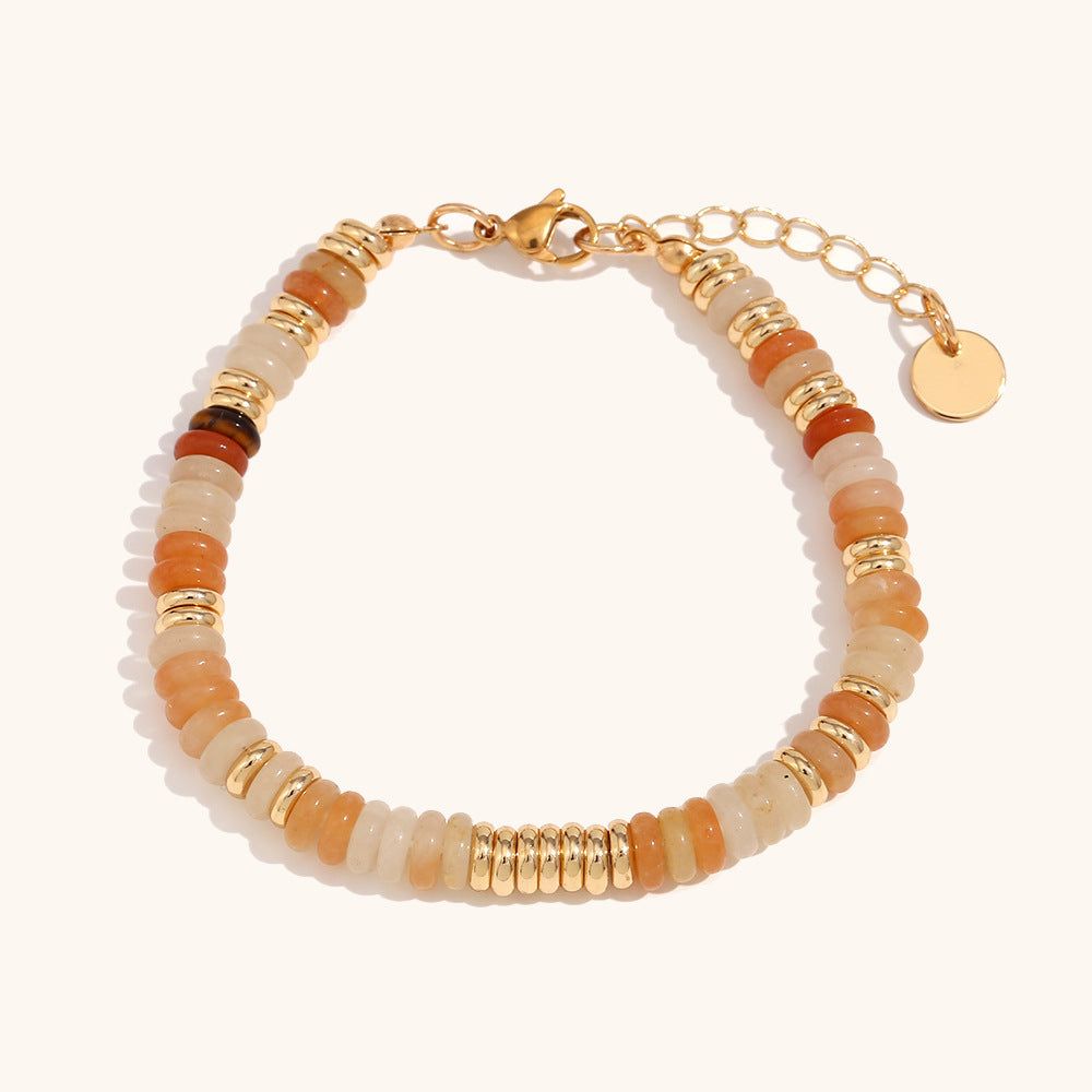 European and American cross-border hot selling Frisbee natural stone retro simple light luxury stainless steel plated 18K gold spacer bead bracelet female-Mix MIx Style