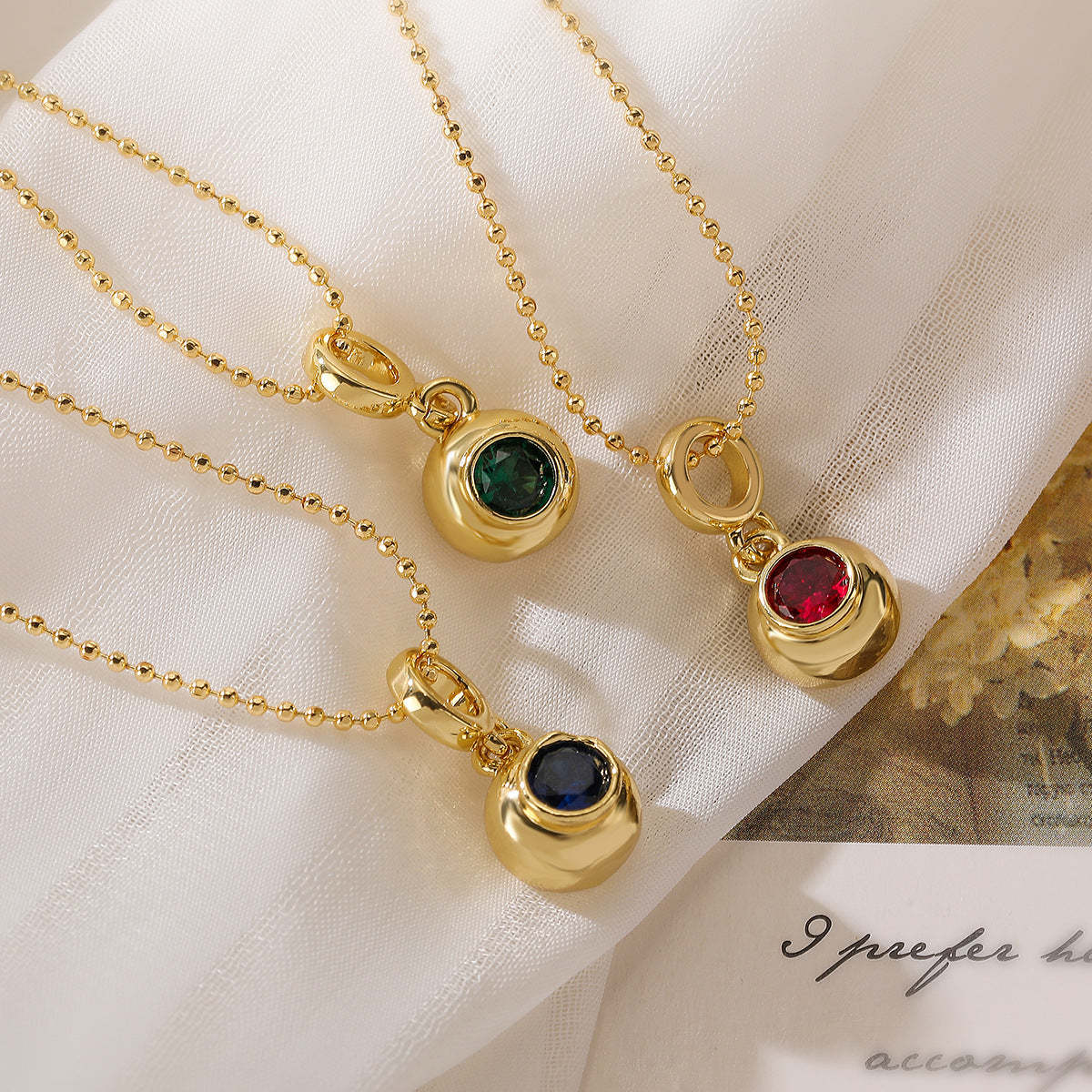 Round Retro Classic Pendant Red Round Cut Diamond Luxury 18k Vermeil Gold Plated Necklace Jewelry | Mix Mix Style-Mix MIx Style