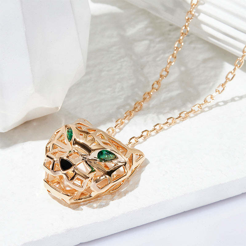 2021 Cross-border New Hollow Leopard Head Necklace Gold-plated Green-eyed Leopard Pendant Punk Style Unisex Sweater Chain-Mix MIx Style