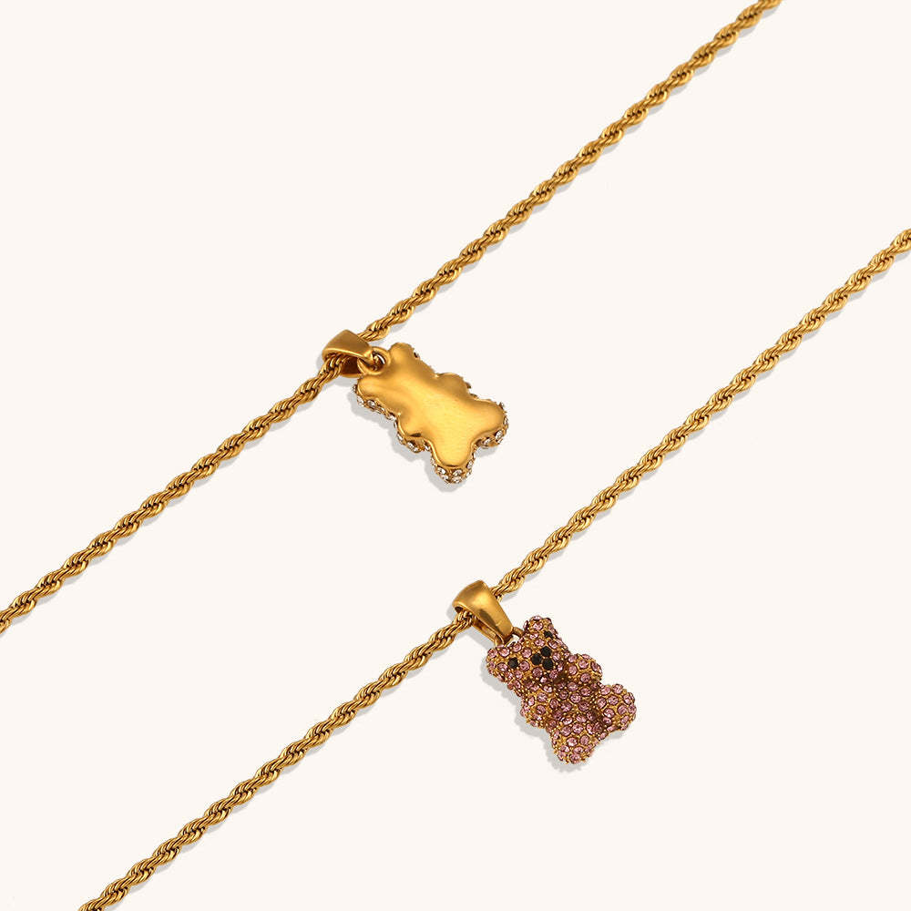 Retro Teddy Bear Classic Solid Diamonds Pendant Luxury 18k Gold Plated Necklace Jewelry | Mix Mix Style-Mix MIx Style