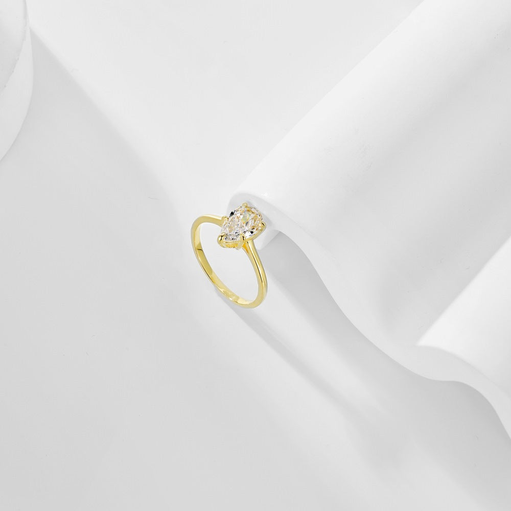 Dainty Solitarie Drop Pear Cut Moissanite Diamond 3ct 18k Vermeil Gold Plated Engagement Ring | Mix Mix Style-Mix MIx Style