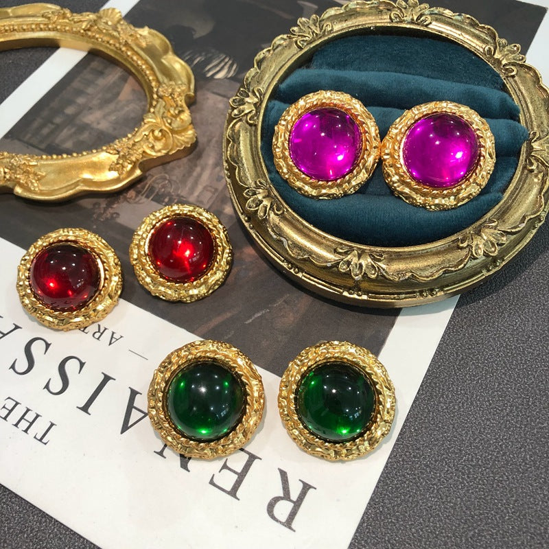 Pink - Red - Green Classic Round Moissanite Diamonds Elegant 18k Vermeil Gold Plated Stud Earrings | Mix Mix Style-Mix MIx Style