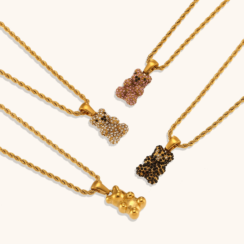 Retro Teddy Bear Classic Solid Diamonds Pendant Luxury 18k Gold Plated Necklace Jewelry | Mix Mix Style-Mix MIx Style