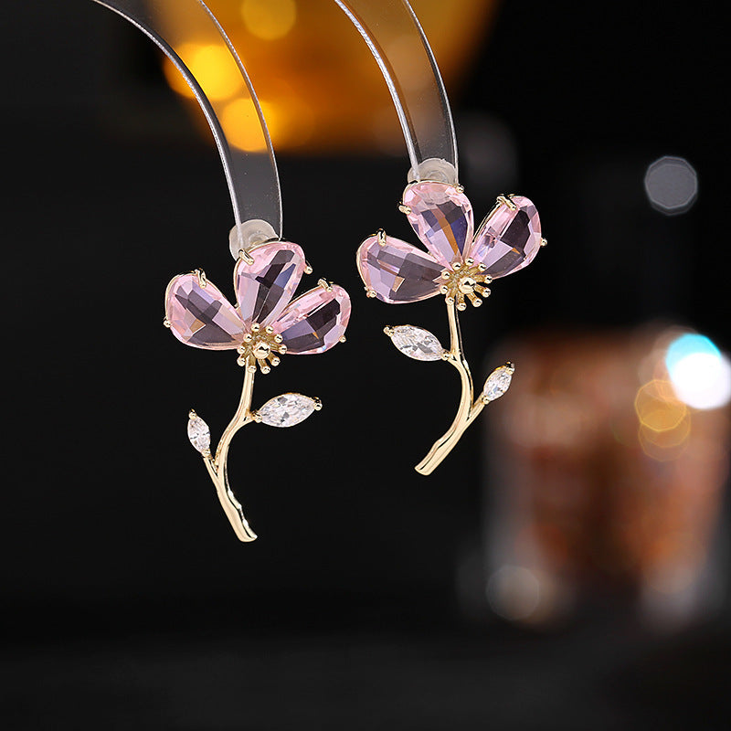 Korean version of s925 silver needle sweet temperament earrings female crystal zircon earrings trendy niche design beautiful flower earrings-Mix MIx Style