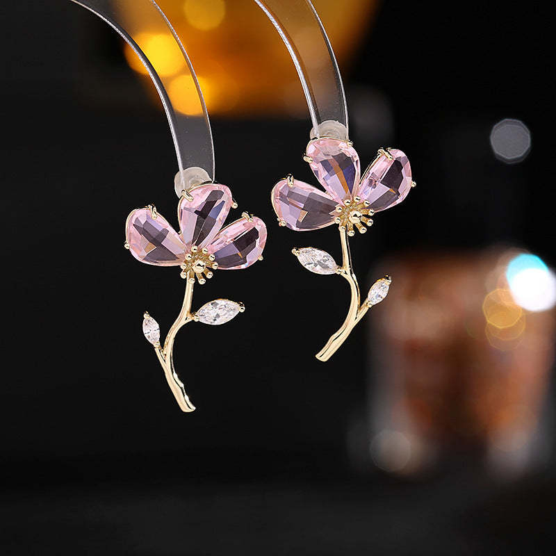 Korean version of s925 silver needle sweet temperament earrings female crystal zircon earrings trendy niche design beautiful flower earrings-Mix MIx Style