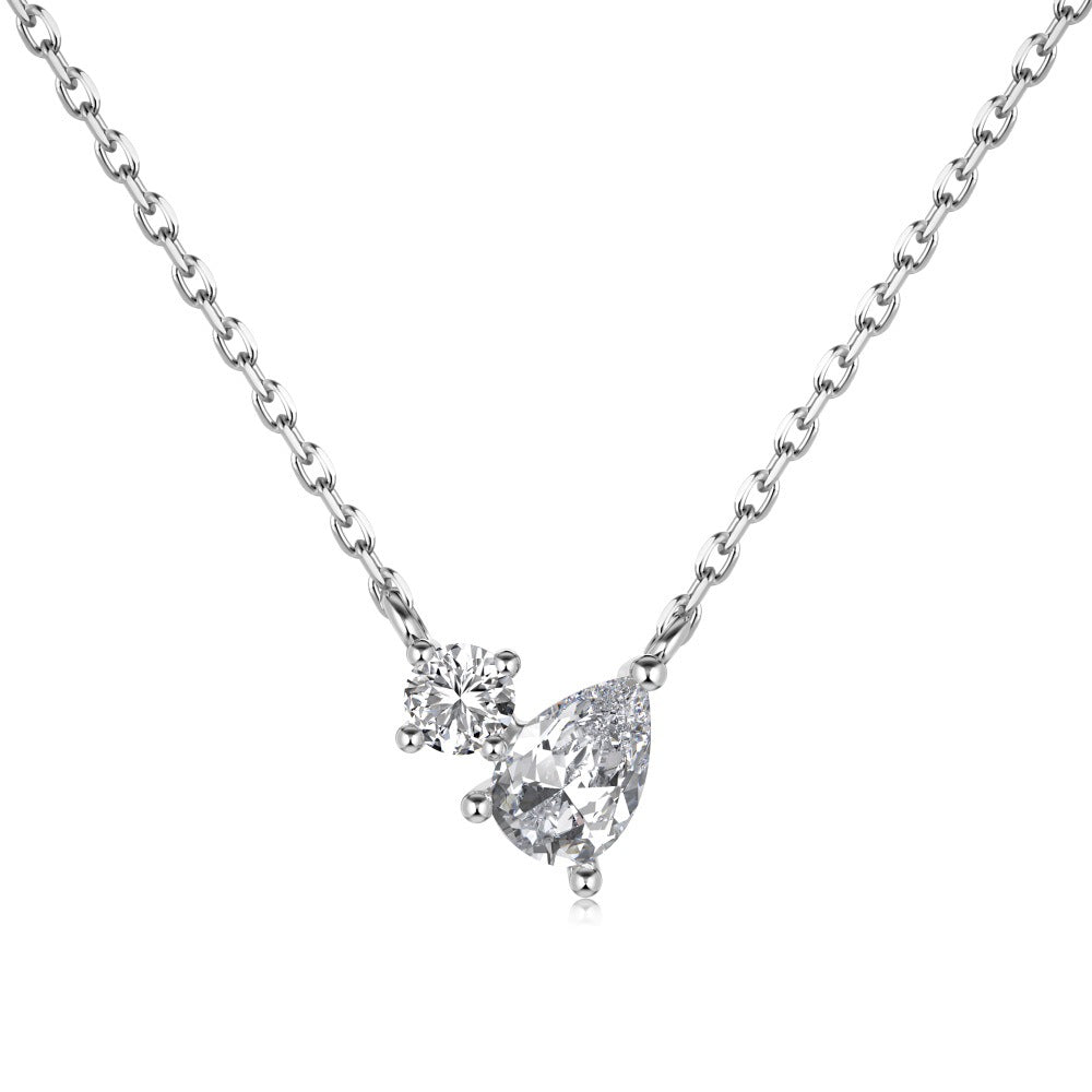 Linlang s925 sterling silver splicing necklace for women inlaid with water drops, pear-shaped zircon, Japanese and Korean light luxury, compact and exquisite clavicle chain-Mix MIx Style