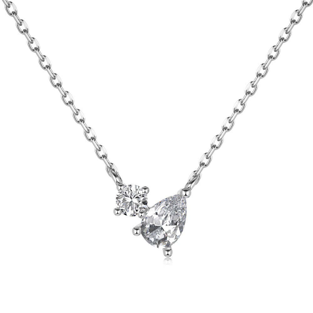 Linlang s925 sterling silver splicing necklace for women inlaid with water drops, pear-shaped zircon, Japanese and Korean light luxury, compact and exquisite clavicle chain-Mix MIx Style