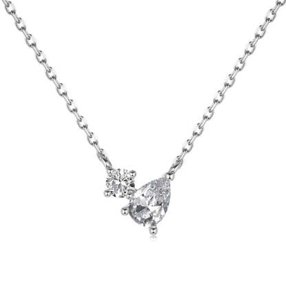 Linlang s925 sterling silver splicing necklace for women inlaid with water drops, pear-shaped zircon, Japanese and Korean light luxury, compact and exquisite clavicle chain-Mix MIx Style