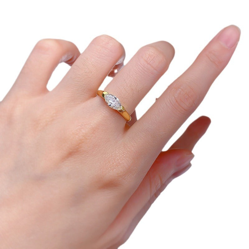 Elegant Solitarie Marquise Cut Moissanite Diamond ct 18k Vermeil Gold Plated Engagement Ring | Mix Mix Style-Mix MIx Style