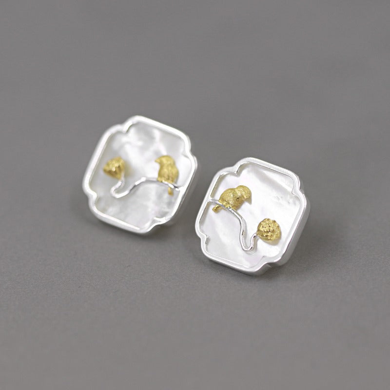 Wusikaoshi S925 sterling silver original design new Chinese style bird lotus cloud window white shell tassel earrings-Mix MIx Style