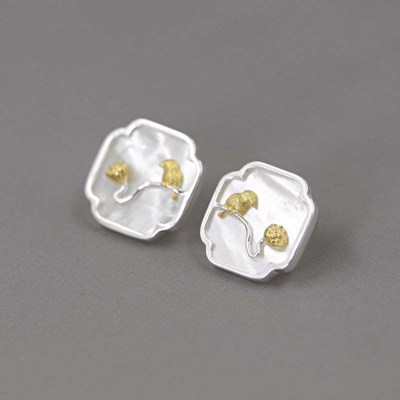 Wusikaoshi S925 sterling silver original design new Chinese style bird lotus cloud window white shell tassel earrings-Mix MIx Style