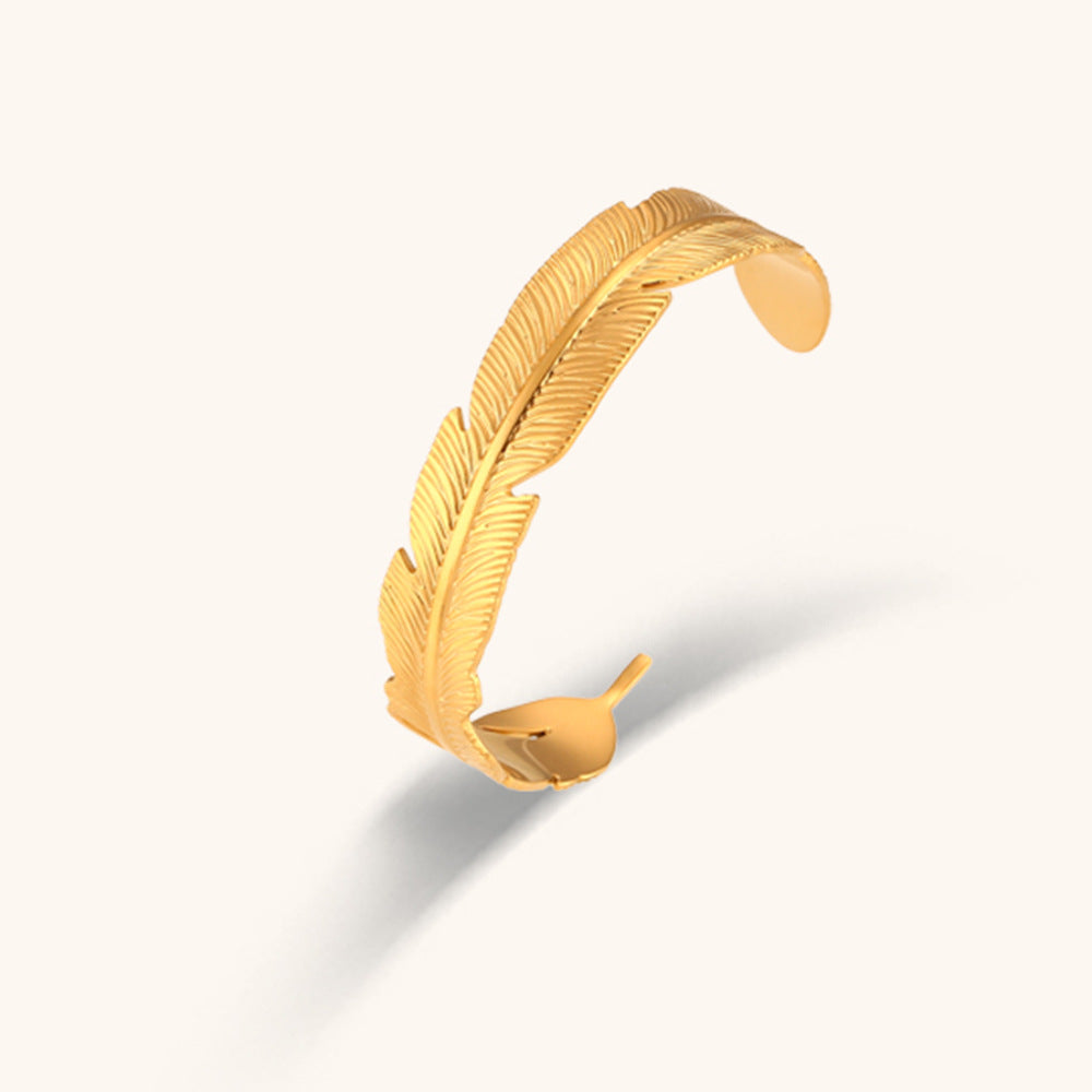 Feather Vintage Solid Luxury 18k Vermeil Gold Plated Open Cuff Bracelet Jewelry  | Mix Mix Style-Mix MIx Style