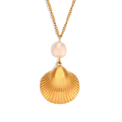 Seashell Retro Classic Akoya Pearl Pendant Luxury 18k Vermeil Gold Plated Necklace Earring Jewelry Set | Mix Mix Style-Mix MIx Style