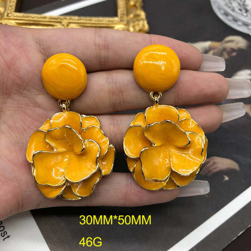 Purple - Orange - Yellow 3D Flower Shaped Summer Elegant 18k Vermeil Gold Plated Drop Earrings | Mix Mix Style-Mix MIx Style
