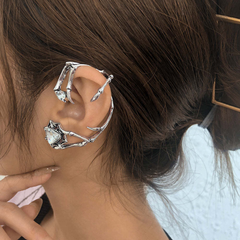 Dragon - Rose Motive Moissanite Diamonds 18k White Gold Plated Ear Crawler Earrings | Mix Mix Style-Mix MIx Style