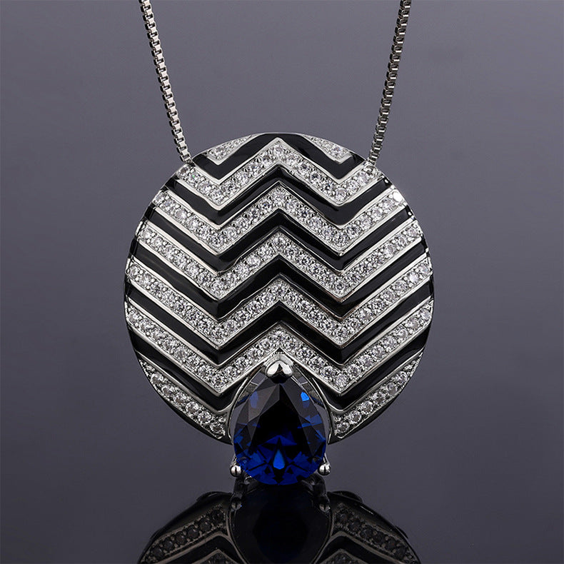 Pink & Blue Vintage Pendant Pear Cut Diamond Luxury 18k White Gold Plated Necklace Earrings Jewelry Set | Mix Mix Style-Mix MIx Style