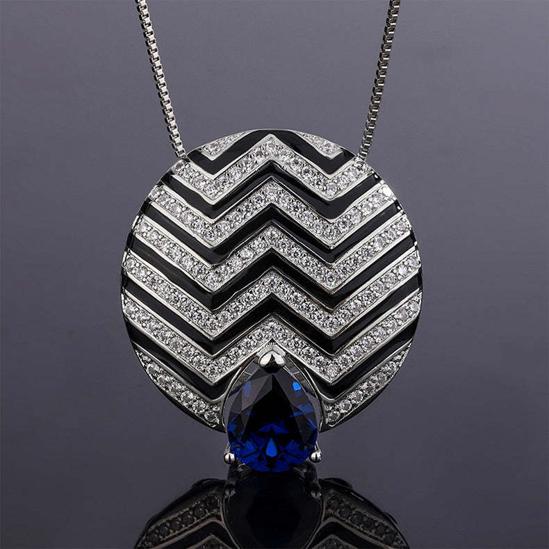 Pink & Blue Vintage Pendant Pear Cut Diamond Luxury 18k White Gold Plated Necklace Earrings Jewelry Set | Mix Mix Style-Mix MIx Style