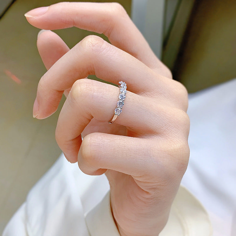 White 7 Rows Round Cut Moissanite Diamonds 18k White Gold Plated Engagement Ring | Mix Mix Style-Mix MIx Style