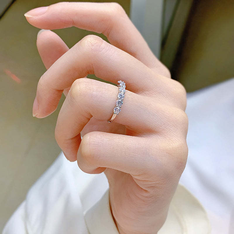 White 7 Rows Round Cut Moissanite Diamonds 18k White Gold Plated Engagement Ring | Mix Mix Style-Mix MIx Style